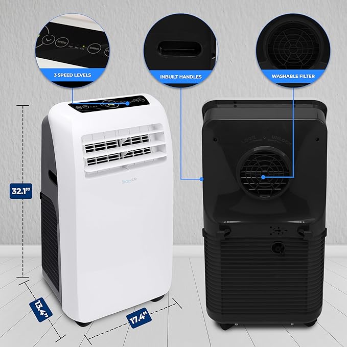 SereneLife Small Air Conditioner Portable 12,000 BTU with Built-in Dehumidifier + Heat - Portable AC unit for rooms up to 550 sq ft - Remote Control, Window Mount Exhaust Kit