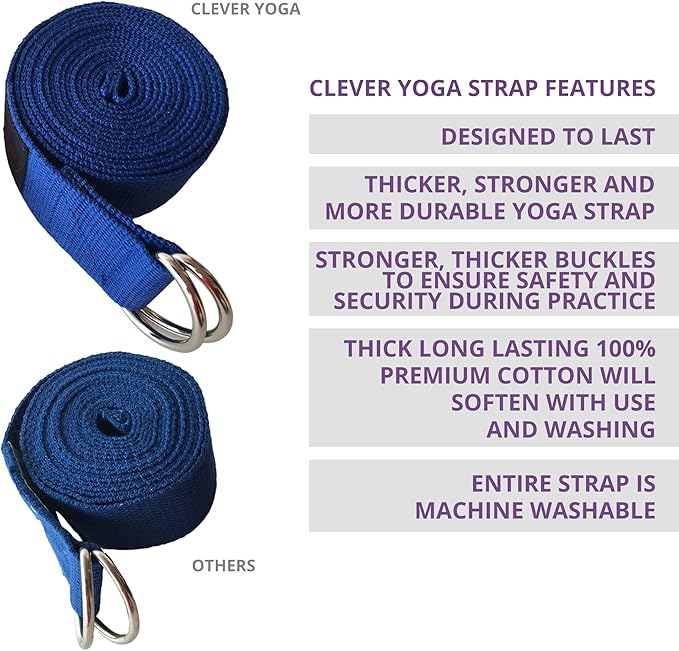 Clever Yoga - 8 ft Yoga Strap for Exercise & Physical Therapy, Leg Stretching Strap Yoga Accessories & Stretching Equipment, Leg Stretcher for Women & Men, Home Workout Essentials-FlexoryFit