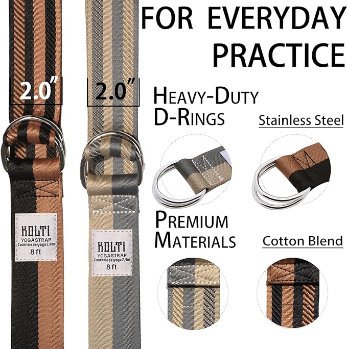 Yoga Exercise Adjustable Straps 8FT with Durable D-Ring for Pilates & Gym Workouts | Hold Poses, Stretch, Improve Flexibility & Maintain Balance-FlexoryFit
