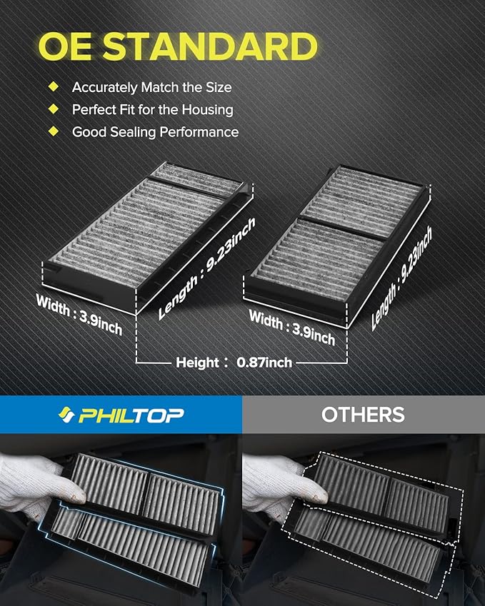 PHILTOP Cabin Air Filter, Replacement for CF10218, Mazda3 (2004-2009), Mazda5 (2006-2010, 2012-2017), Premium ACF048 Cabin Filter with Activated Carbon Clean Airflow, Filter Up Dust Pollen