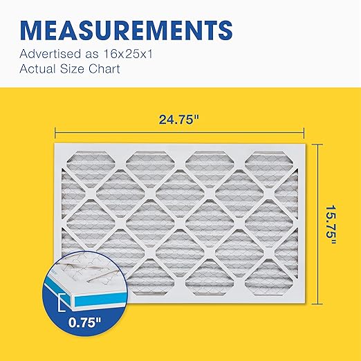 Aerostar 16x25x1 MERV 8 - 6 Count - High Efficiency Pleated HVAC, Furnace & Air Conditioner Filters - Removes Dust, Lint, Mold & Allergy-Causing Pollen