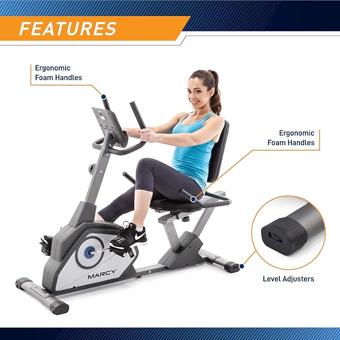 Marcy Magnetic Recumbent Exercise Bike with 8 Resistance Levels-FlexoryFit