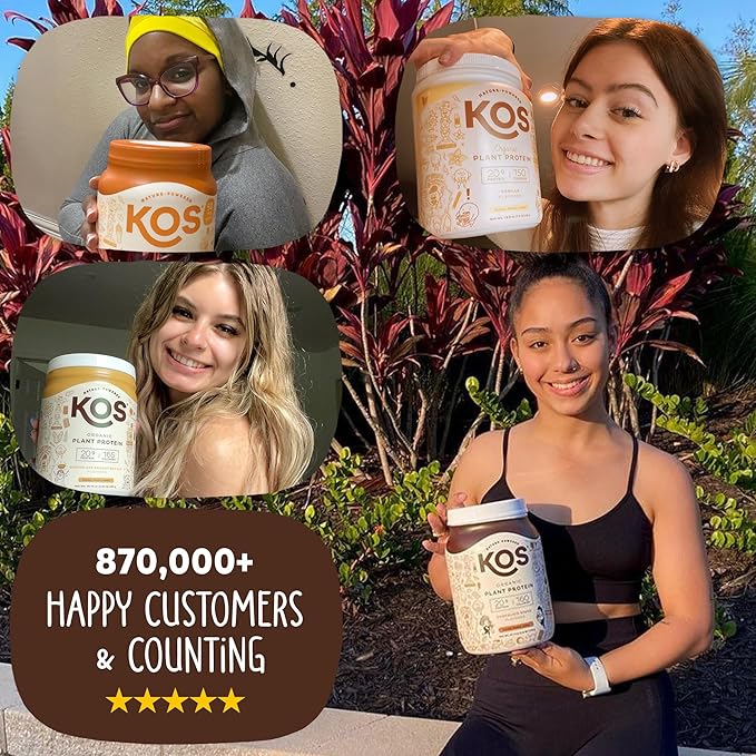 KOS Plant Based Protein Powder, Chocolate USDA Organic - Low Carb Pea Protein Blend, Vegan Superfood with Vitamins & Minerals - Keto, Soy, Dairy Free - Meal Replacement for Women & Men - 15 Servings-FlexoryFit