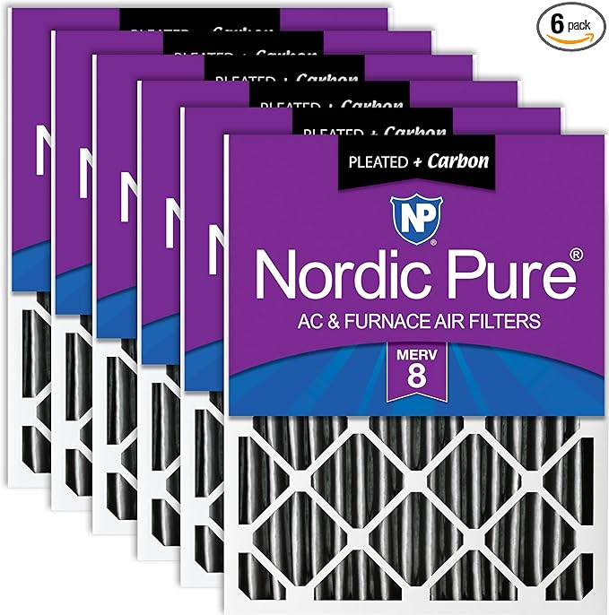 Nordic Pure 20x20x4 (19_1/2 x 19_1/2 x 3_5/8) Pleated Plus Carbon Air Filters MERV 8 6 Pack