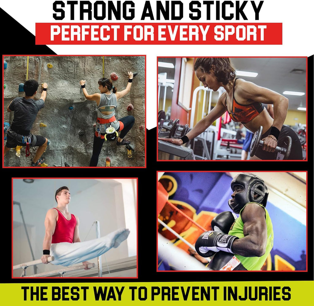 Black Athletic Tape Extremely Strong: 24 Rolls + 6 Finger Roll. Easy to Apply & No Residue. Sports Tape Athletic for Boxing Football Climbing or Gymnastics for Wrist Ankle & Hand Protection