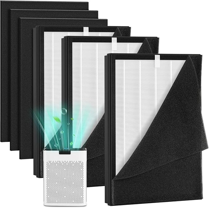 3 Pack KJ190L Filter Replacement for MOOKA KJ190L Air Puri-fier for Home Large Room 2200 Ft², 3 Stage Filtration for Smoke Dust Pollen Pets Hair Dander Odor, 3 HEPA Filters and 6 Washable Pre-Filters