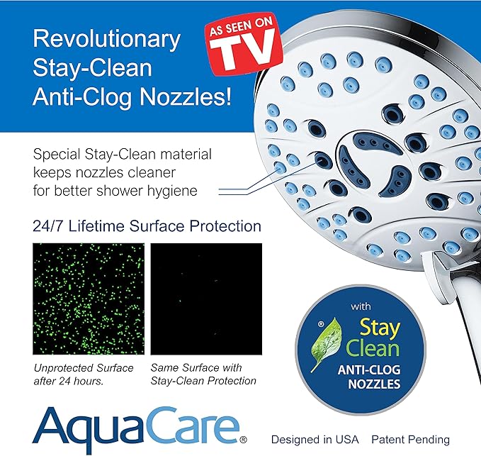 Hotel Spa AquaCare As-Seen-On-TV High Pressure Handheld & Rain 50-mode 3-way Shower Head Combo with Anti-clog Jets, 2-mode Tub & Pet Power Wash, Extra Wall Bracket, 6 ft. Hose, All Chrome Finish