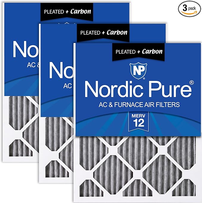 Nordic Pure 14x20x1 Furnace Air Filters MERV 12 Pleated Plus Carbon 3 Pack by NordicPure