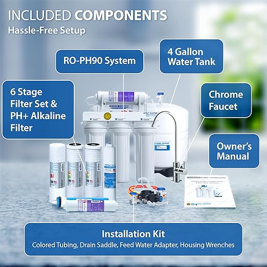APEC Water RO-PH90, 6-Stage Alkaline Under Sink Reverse Osmosis Water Filter - Image 4