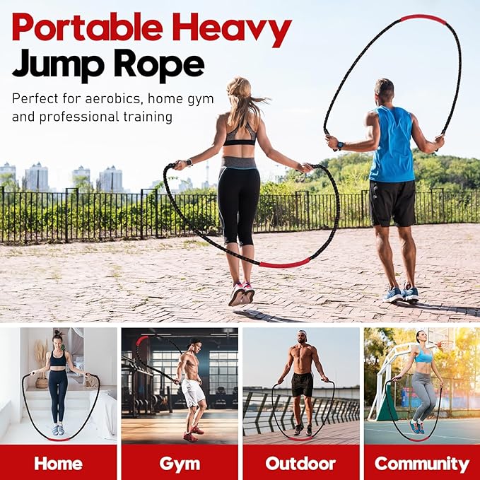 Weighted Jump Rope for Men and Women, 3lb 4lb 5lb Adult Heavy Skipping Rope, Jumprope for Fitness,Workout Equipment, Fitness Equipment for Home Gym Exercise,Improve Strength and Building Muscle-FlexoryFit