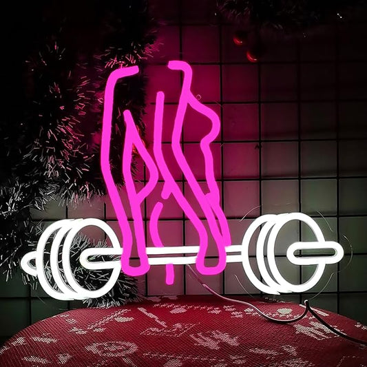 Neon Woman Barbell Neon Sign Dumbbell Lady Neon Light Barbell Light Sign Dimmable Weightlifting LED Neon Light for Home Gym Decor Bar Pub Lifting Wall Room Decor Man Cave Game Room 16.5"×12.4"