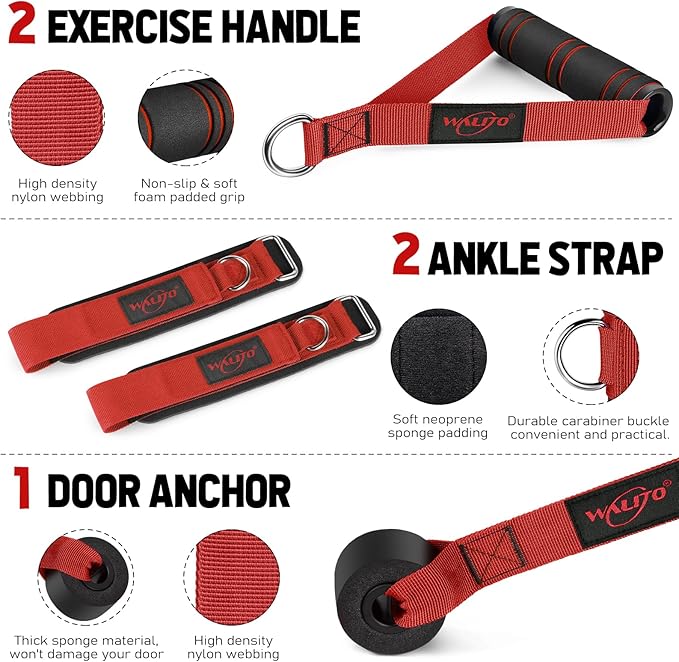 WALITO Resistance Bands Set - Exercise Bands with Handles, Door Anchor, Legs Ankle Straps, for Heavy Resistance Training, Physical Therapy, Muscle Training, Yoga, Home Workouts-FlexoryFit