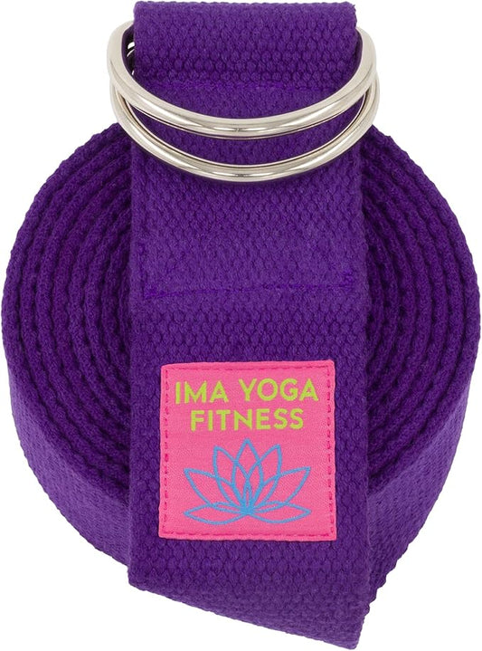 Adaptive Yoga Strap, Stretching Strap, 2 Inches Wide, 100% Naturally Soft Cotton, Steel D-Rings, Includes Natural Cotton Drawstring Storage Pouch and Instructional E-Book-FlexoryFit