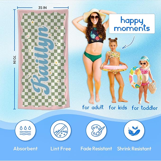 JML Personalized Beach Towel with Name, Custom Flower Beach Towel, Customized Microfiber Pool Towel, Quick Dry & Absorbent Swim Towel for Adult,Anniversary, Birthday, Summer Holiday,Vacation-FlexoryFit