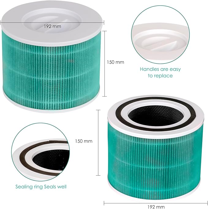 4 Pack Core 300 Replacement Filter for LEVOIT Core300-P and Core300S-P Air Purifier, Core 300-P Core 300S-P, H13 True HEPA Filter, 3-in-1 Filter Activated Carbon Filters, Compare Core 300-RF-TX Green