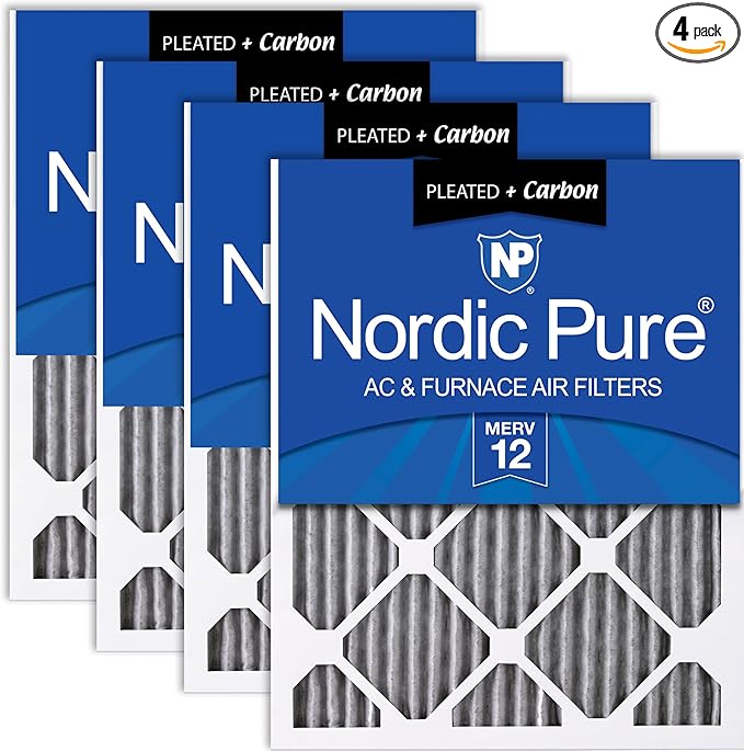 Nordic Pure 14x24x1 (Actual Size: 13 3/4 x 23 3/4 x 3/4) Furnace Air Filters MERV 12 Pleated Plus Carbon 4 Pack