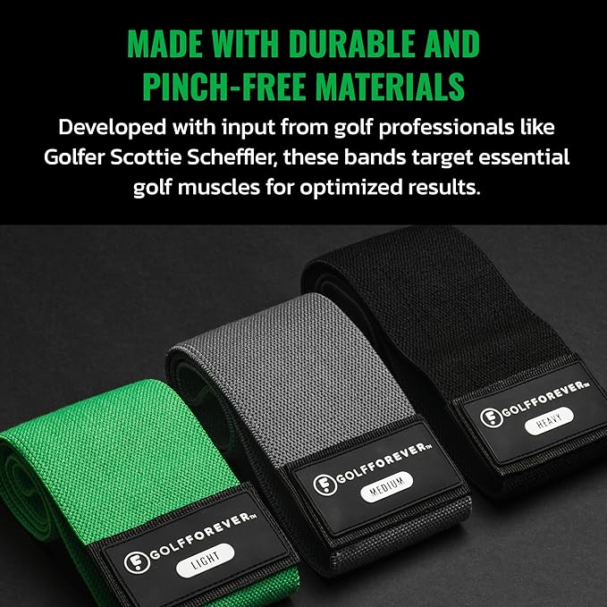 GolfForever Mini Bands Proven by Golfer Scottie Scheffler | Golf Training Premium Fitness Bands | Premium Golf Training Aid to Improve Strength Flexibility & Swing Posture | 3 Resistance Levels | 3pcs-FlexoryFit