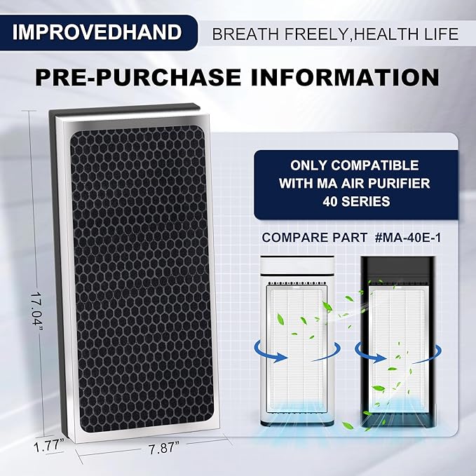 40 Replacement Filter Compatible with MA Air Purifier 40 series, 3-IN-1 True HEPA 13 Filtration 4PACK