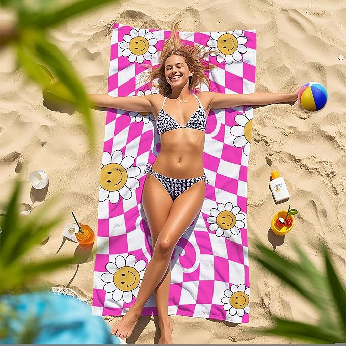 JML Personalized Beach Towel with Name, Custom Flower Beach Towel, Customized Microfiber Pool Towel, Quick Dry & Absorbent Swim Towel for Adult,Anniversary, Birthday, Summer Holiday,Vacation-FlexoryFit