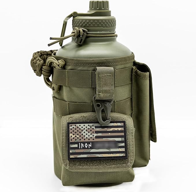 Iron Infidel Battle Bottle - Half Gallon Insulated Water Bottle with Paracord Handle, Large 64 oz Stainless Steel Water Jug with Rugged, Removable Sleeve for Keys, Wallet, & Phone (Live Free 2 Liter)-FlexoryFit