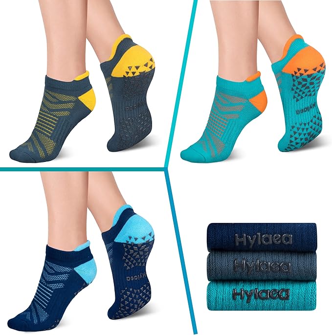 Hylaea Unisex Non Slip Socks with Grip for Yoga, Hospital, Pilates, Barre | Ankle, Cushioned-FlexoryFit