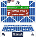 MervKing 16x25x5 Air Filter Actual Size: 15.88" x 24.88" x 4.38" MERV 11 MPR 1000-1200 | MADE IN USA | 4-Pack | Pleated HVAC AC Furnace Replacement