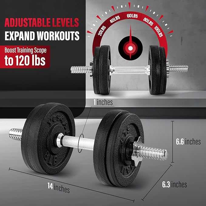 Yes4All Old School Adjustable Dumbbell Set with Weight Plates, Star Lock Collars/Connector, 40lbs to 200lbs Adjustable Weight Plates Set-FlexoryFit