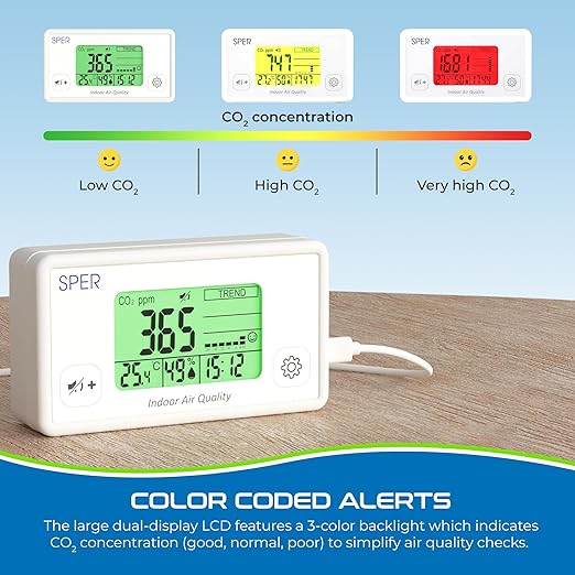 Sper Scientific Indoor Air Quality Monitor with Color Coded Display | Model 800052