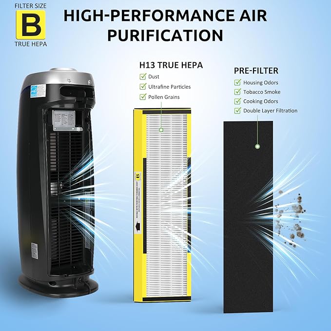 Filter B, FLT4825 Filter Replacement for Guardian AC4825 AC4825E AC4300 AC4800 Air Purifier – 6 True HEPA Filters & 6 Pre-Filters (6-Pack)