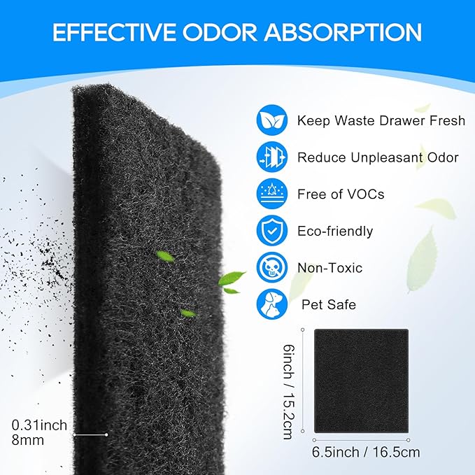 Litter Box Filter Compatible with Van Ness Large Cat Litter Box CP6, Charcoal Filters Replacement for Hooded Cat Litter Boxes & Pans,Carbon Odor Filters for Pureness F6 Zeloite Air Filter 6PCS