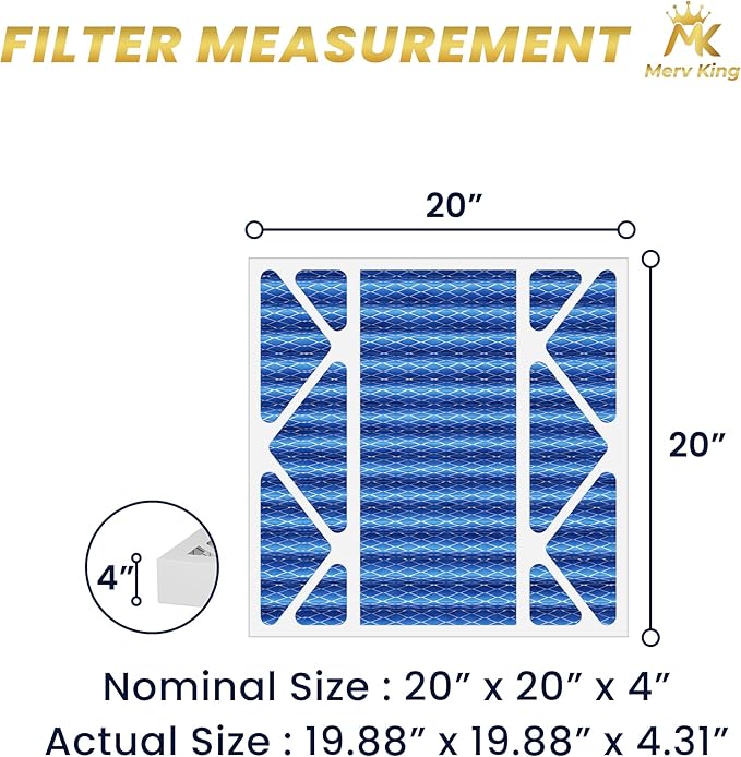 MervKing 20x20x4 Air Filter | MERV 11 | MPR 1000-1200 Ultra Pro | 1-Pack | Pleated HVAC AC Furnace Replacement Air Filters | Actual Size: 19.88" x 19.88" x 4.31"