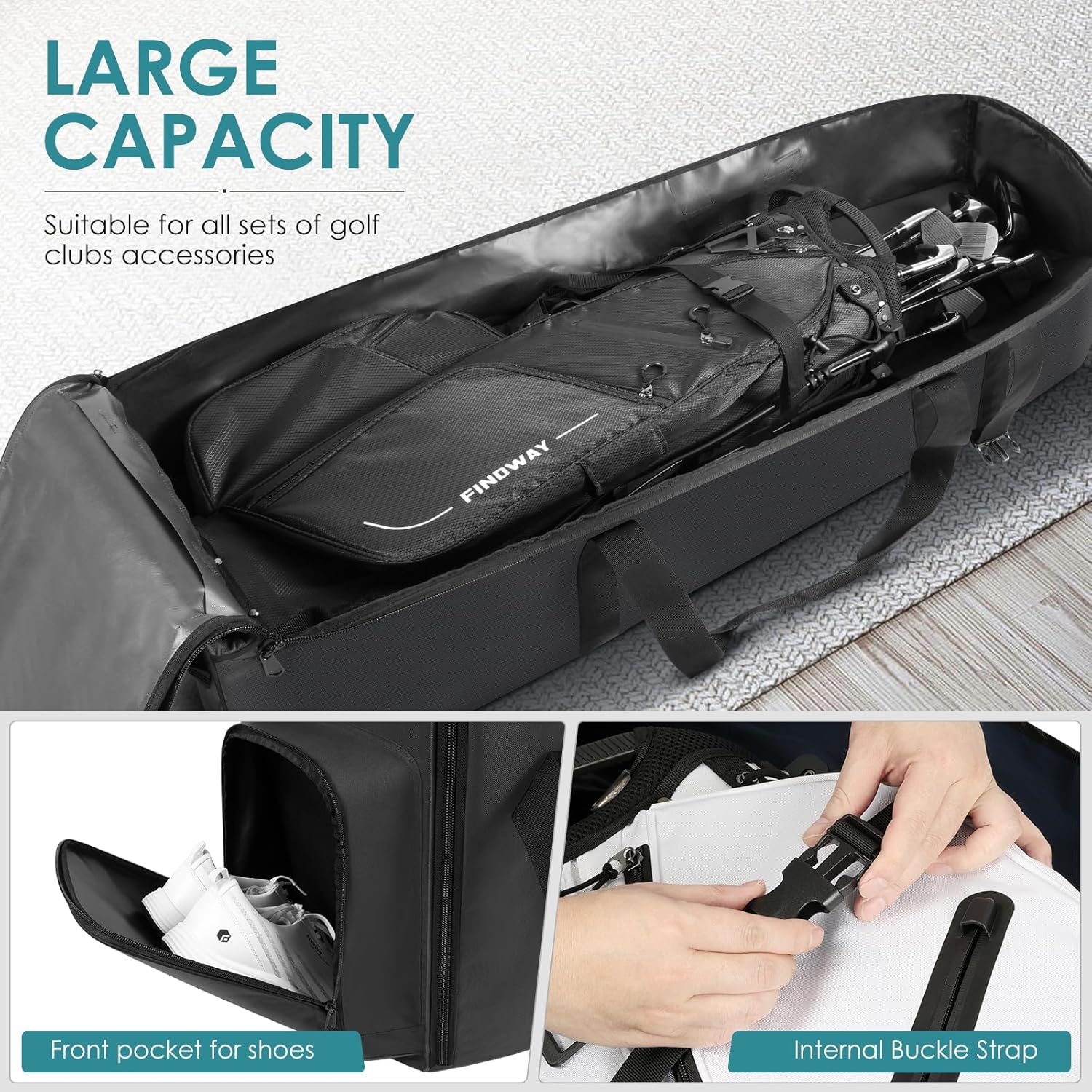Findway Golf Travel Bag, Golf Travel Bag for Airlines with Wheels, 900D Heavy Duty Polyester Oxford Soft-Sided with Club Protection Liner, Universal Size