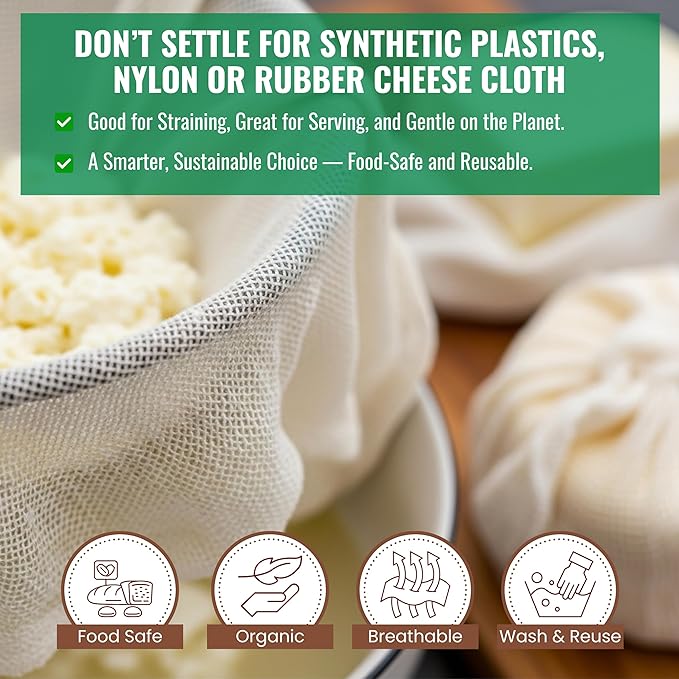 Cheesecloth | Nut Milk Bag, Fine Mesh Filter, Reusable Straining| Grade 100 | Cotton Unbleached Butter Muslin cloth for Cooking, Yogurt, Juicing| Cheese Cloth for Crafts| 6 Pack 20"x20"