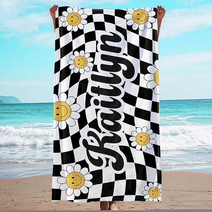 JML Personalized Beach Towel with Name, Custom Flower Beach Towel, Customized Microfiber Pool Towel, Quick Dry & Absorbent Swim Towel for Adult,Mother's Day, Birthday, Summer Holiday,Vacation-FlexoryFit