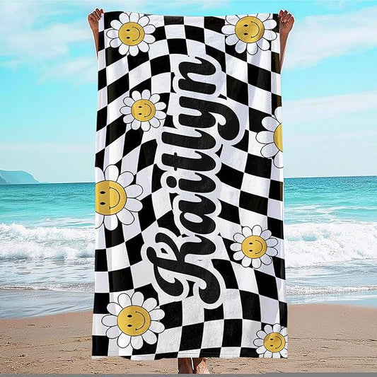 JML Personalized Beach Towel with Name, Custom Flower Beach Towel, Customized Microfiber Pool Towel, Quick Dry & Absorbent Swim Towel for Adult,Mother's Day, Birthday, Summer Holiday,Vacation-FlexoryFit