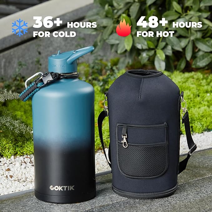 2 Pack 128 oz Insulated Water Bottle, Triple Wall Stainless Steel Flask, Keeps Drinks Cold for 48 Hrs Leak-Proof & BPA-Free Half Gallon Jug with Paracord Handle, Straw & Spout Lids(2 pack,Mix Color)-FlexoryFit