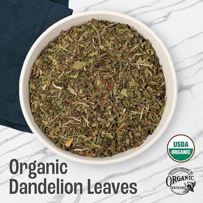 J Mac Botanicals, Organic Dandelion Leaves (4 oz bag) USDA Certified Organic Dandelion leaf tea, te diente de leon organico, Packaged in the USA, Cut and Sifted, No Caffeine-FlexoryFit