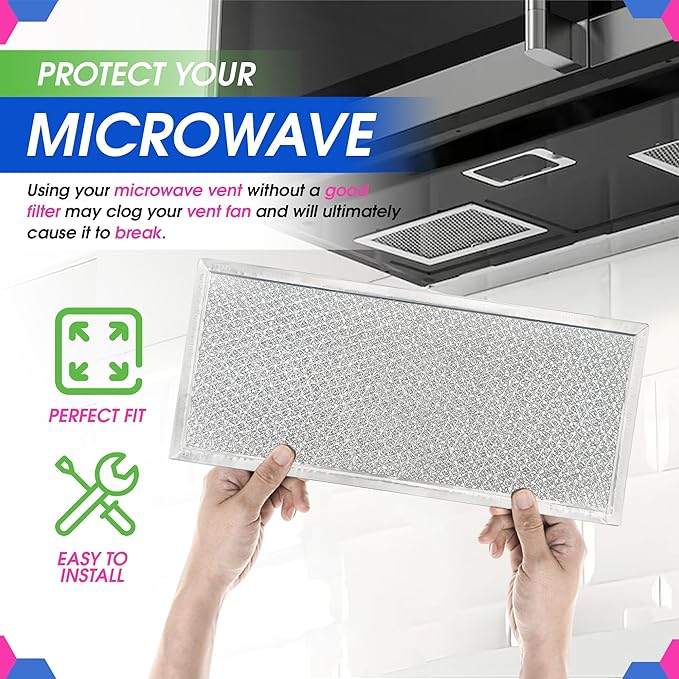 Microwave Filter Replacement 5.78" x 12.91" Fits W10208631A Whirlpool Microwave Filter - Aluminum Mesh Screen Grease Filters - Freshens and Filters Kitchen Air in Over the Range Oven Vent Fan (1-Pack)