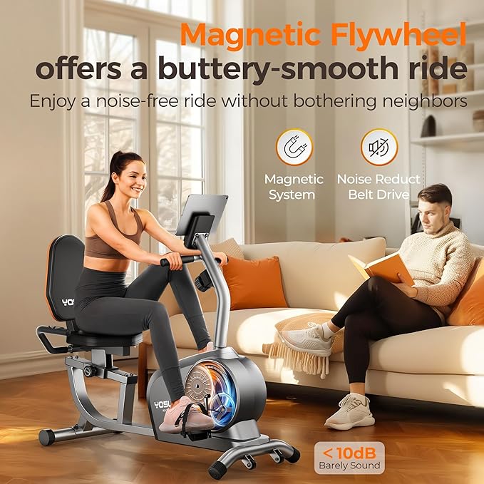 YOSUDA Recumbent Exercise Bike for Home，Magnetic Staionary Bike for Seniors/Adults with Adjustable Seat, 350LB Capacity, 16-level Resistance, LCD Monitor & Pulse Sensors-FlexoryFit