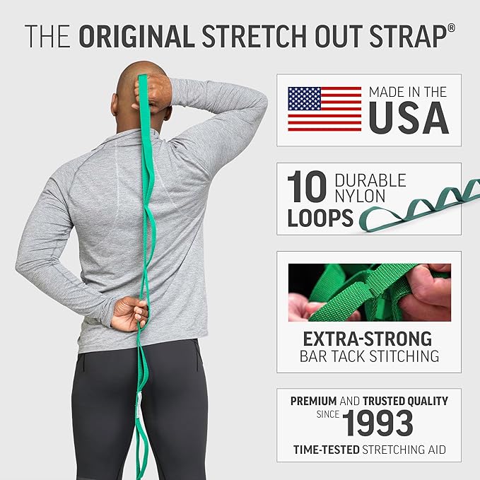 OPTP The Original Stretch Out Strap with Exercise Book, for Flexibility and Mobility Exercises. Stretch Out Straps for Physical Therapy, Yoga Stretching Strap and Knee Therapy Strap. Made in the USA-FlexoryFit