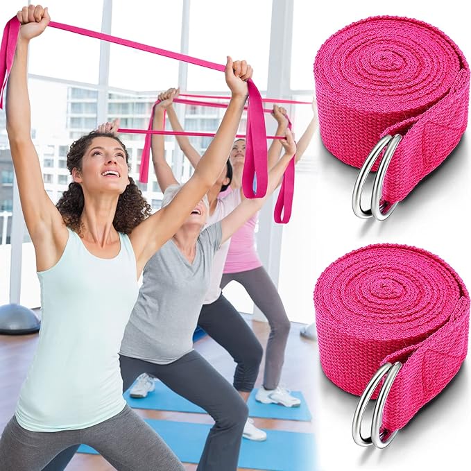 Leyndo 24 Pieces Yoga Strap Stretching Pilates Exercise Adjustable Straps 6 ft Non Elastic Yoga Belt with Adjustable D Ring Buckle for Pilates Gym Workouts Fitness-FlexoryFit