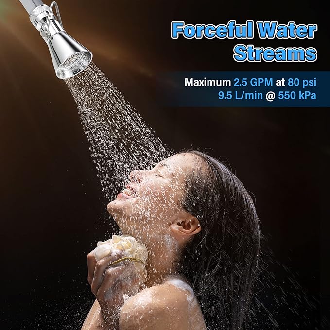 Enhon 2 Setting Pivoting Single Spray Shower Head with Shut Off Valve, Replacement for 52650-PK Compatible with Delta Shower, 2.5 GPM Brass Water Saving Shower Head 1 5/8" Diameter Spray Face(1 Pack)