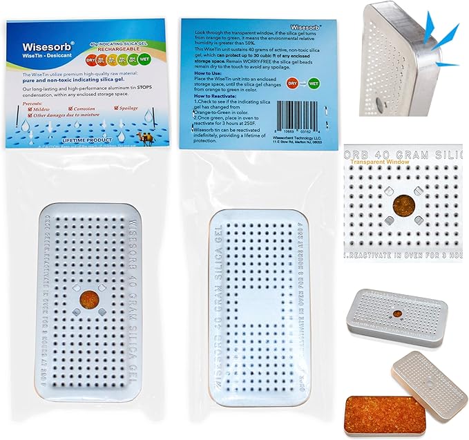 40 Gram Pack of 5 Silica Gel Canister, Gun Safe Dehumidifiers (Orange to Green), Reusable Desiccant Moisture Absorber for Car, Closet