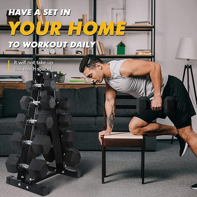 RITFIT 300/350/450/650/180/200/210 LB Rubber Hex Dumbbells Set with Optional Dumbbell Rack, Multi Weight Set to Choose, Ideal for Home Gym and Fitness-FlexoryFit