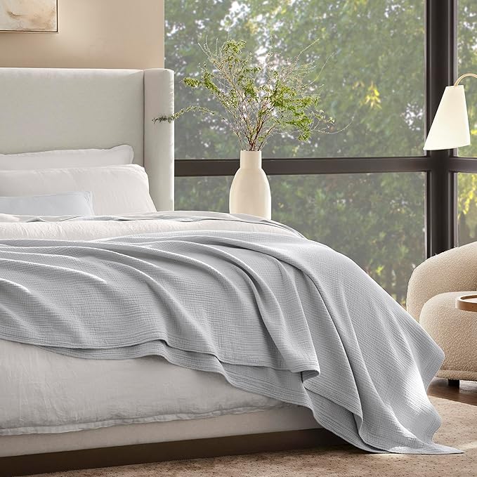BOLL & BRANCH Dream Bed Blanket - Twin/Twin XL, Sky - Luxury 100% Organic Cotton - Soft, Lightweight and Breathable - Cloud-Like Touch