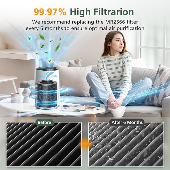 2 Pack MR2566 Filter Compatible with MORENTO MR2566 Air Purifier, 3-in-1 HEPA Activated Carbon Pre-Filter, Basic Version