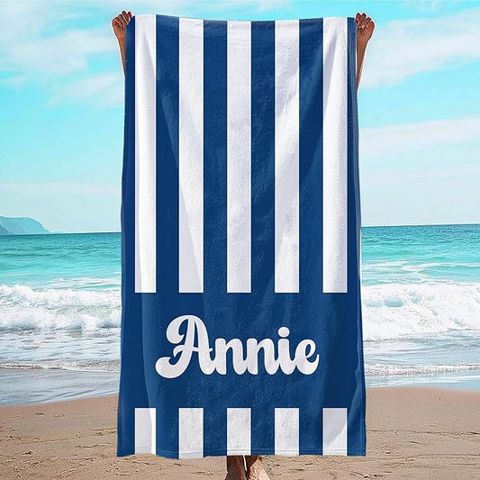 JML Personalized Beach Towel with Name, Custom Cabana Stripe Beach Towel, Customized Microfiber Pool Towel, Quick Dry & Absorbent Swim Towel for Adult,Mother's Day, Birthday, Summer Holiday,Vacation-FlexoryFit