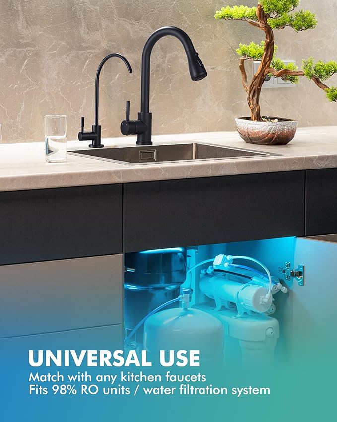 VFAUOSIT Water Filter Faucet, Drinking Water Faucet Fits Most Reverse Osmosis or Water Filtration System, Lead-Free Stainless Steel Non-Air Gap Black RO Water Dispenser Faucet for Bar/Kitchen Sink