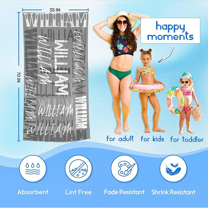 JML Personalized Beach Towel with Name, Custom Beach Towel with Name, Customized Microfiber Pool Towel, Quick Dry & Absorbent Swim Towel for Adult,Anniversary, Birthday, Summer Holiday,Vacation-FlexoryFit