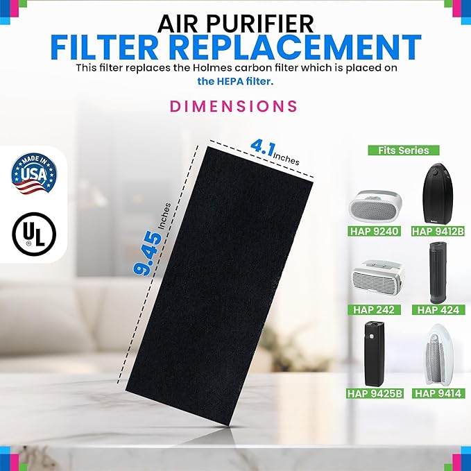 Bagean Activated Carbon Pre Filter 9.5" x 4.1" Compatible with Bionaire & Holmes AER1 Filter Replacement - Fits AER 1 Holmes Air Purifier Filters - Removes Odors and Freshen the Air (8-Pack)